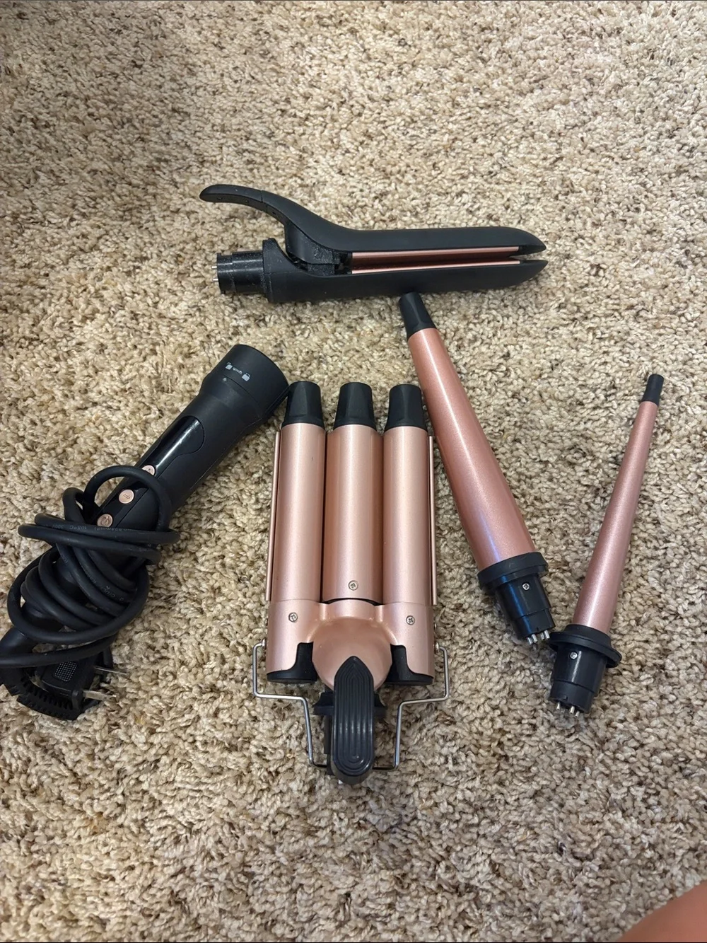 Interchangeable Rose Gold Hair Styling Set - Multi-Barrel & Wand Attachments